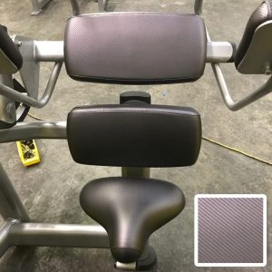 Custom upholstery: carbon fiber fabric on back extension machine